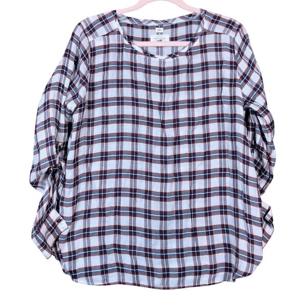 Ann Taylor LOFT Womens Shirt White Multicolored Plaid Roll Tab Lightweight Small - Picture 1 of 12